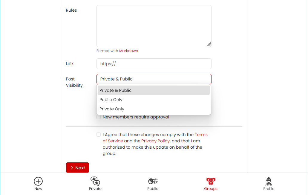 Create a Group form