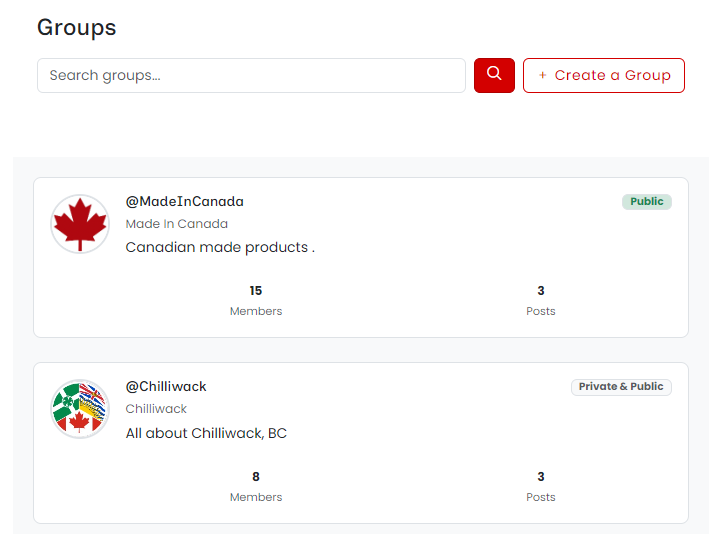 Groups search and listing page