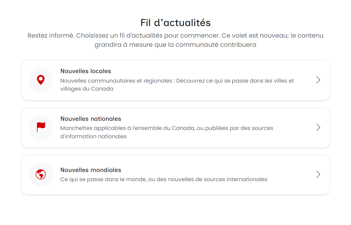 Page du fil d'actualités