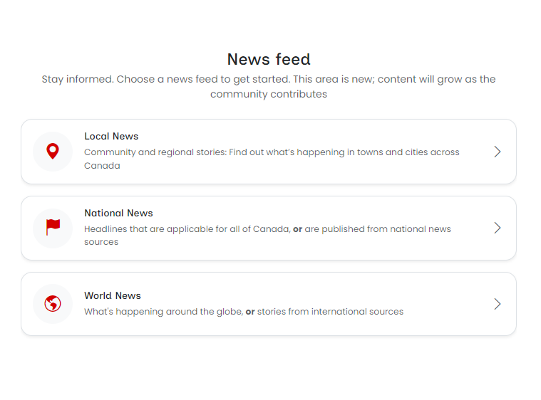 News feed landing page