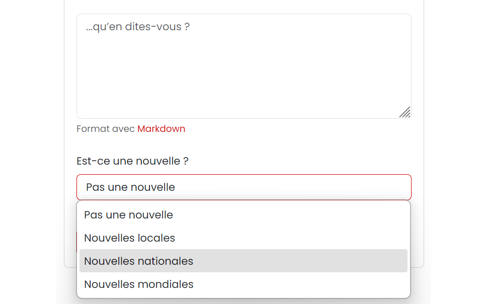 Menu déroulant catégorie actualités