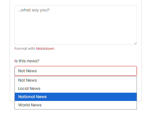 News category dropdown on post form